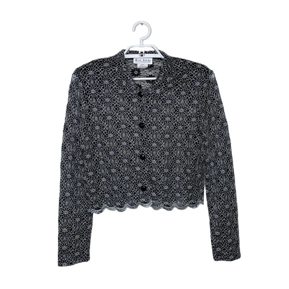 Vtg‎ MISS DORBY Black Gray Sheer Floral Lace Cropped Cardigan Twee 90's Sz 8 - Picture 1 of 8